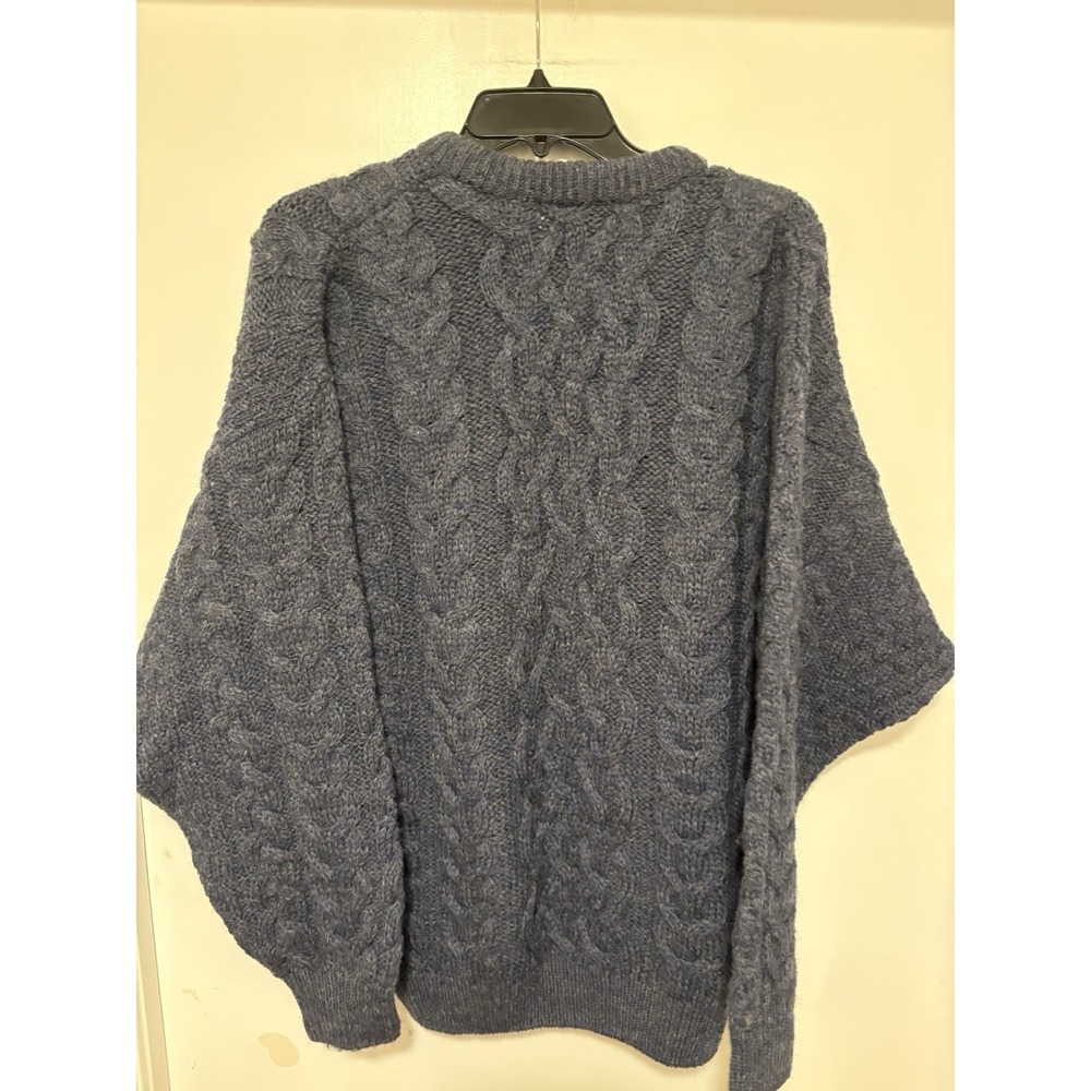 Aran Crafts Sweater Mens Large Navy Cable Blue Knit 100% Merino Wool Ireland - Picture 2 of 3